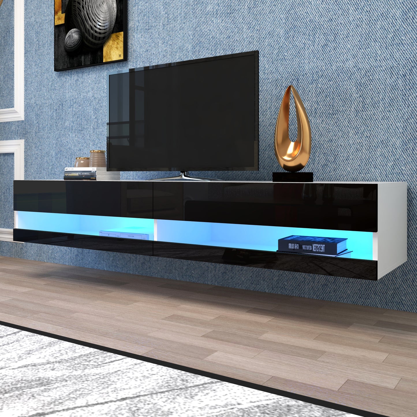 180-Inch LED TV Stand with Wall-Mounted Floating Design