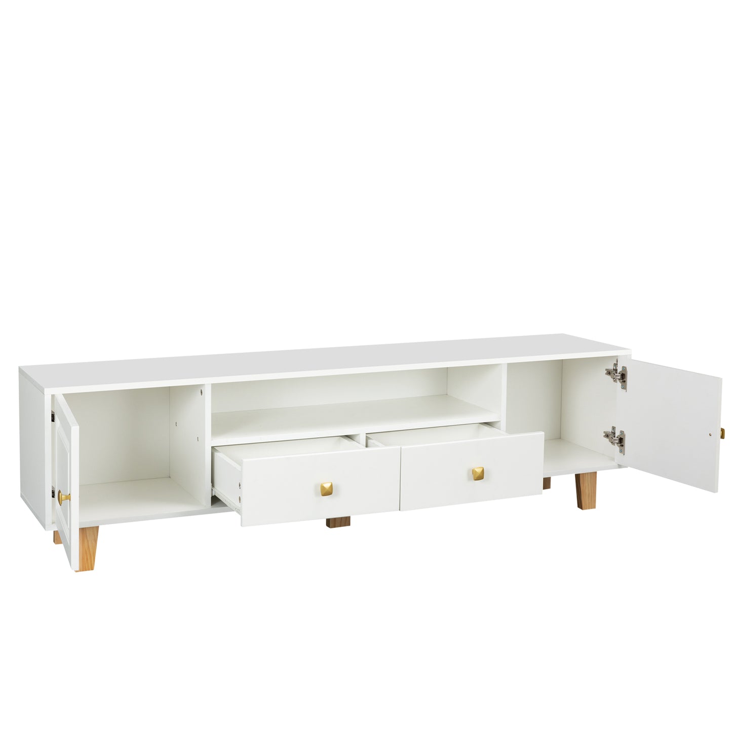 White LED TV Stand with Drawers and Open Grid Storage for TVs up to 65 inches