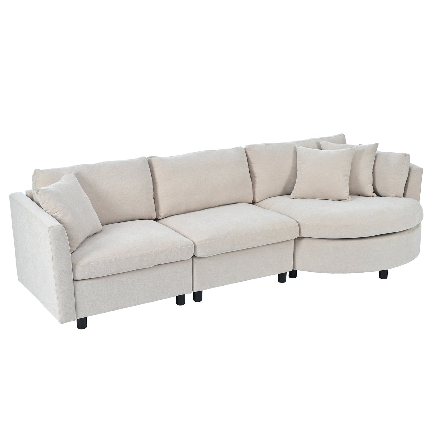 U_STYLE Three Indoor Cushioned Combination Sofas with Three Pillows and Curved Seat, for Living Room, Study Room, and Apartment