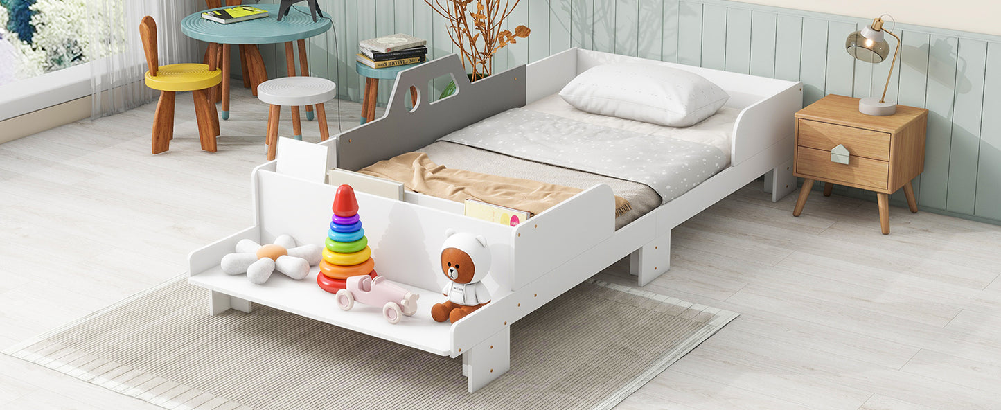 Car-Shaped Twin Bed with Bench,White