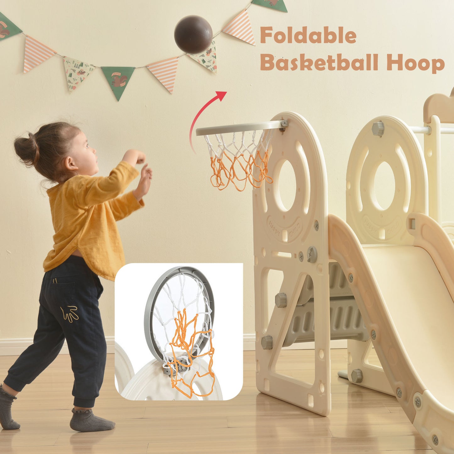 Kids Swing-N-Slide with Bus Play Structure, Freestanding Bus Toy with Slide&Swing for Toddlers, Bus Slide Set with Basketball Hoop