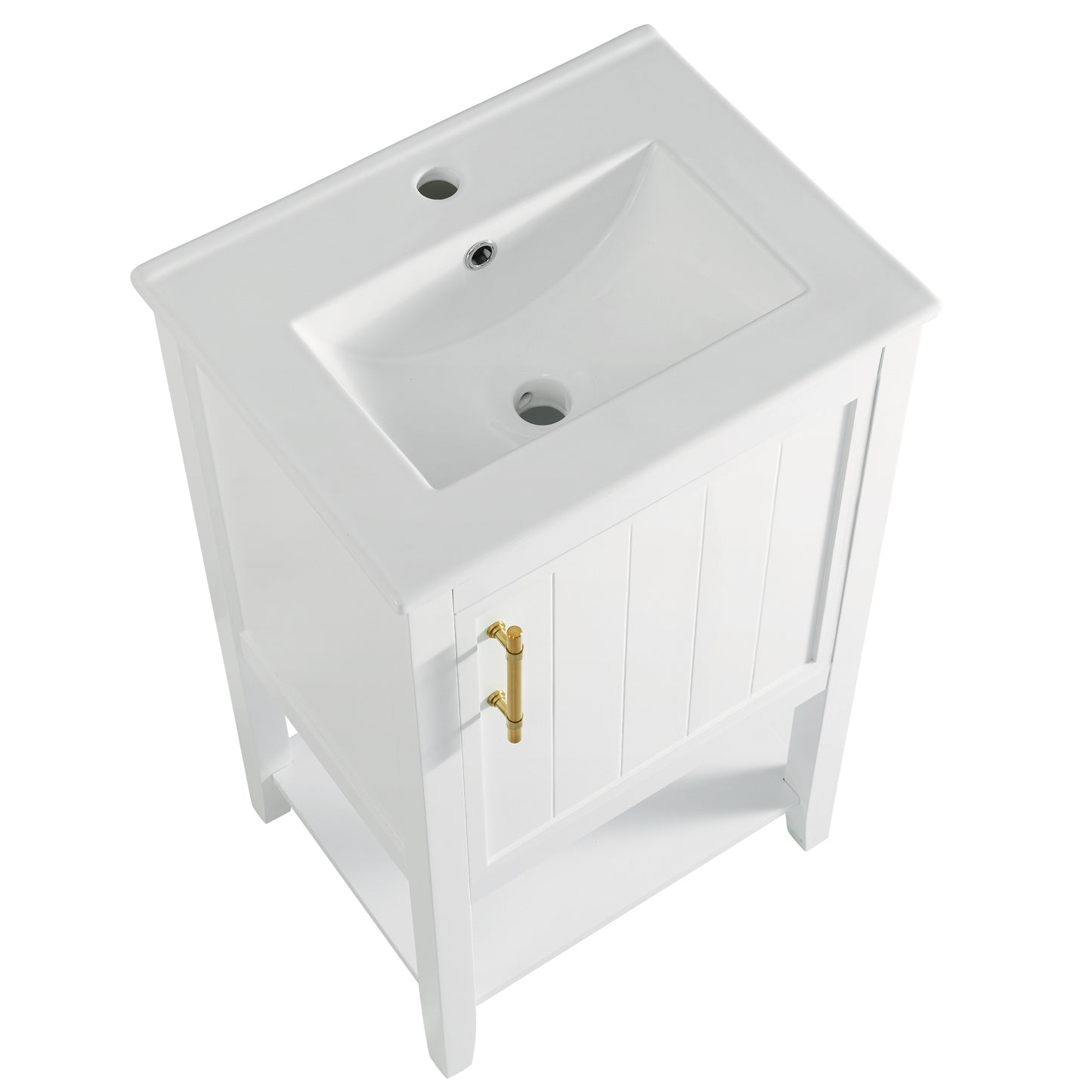 20" Bathroom Vanity with Sink, Bathroom Cabinet with Soft Closing Door, Storage Rack and Open Shelf, White