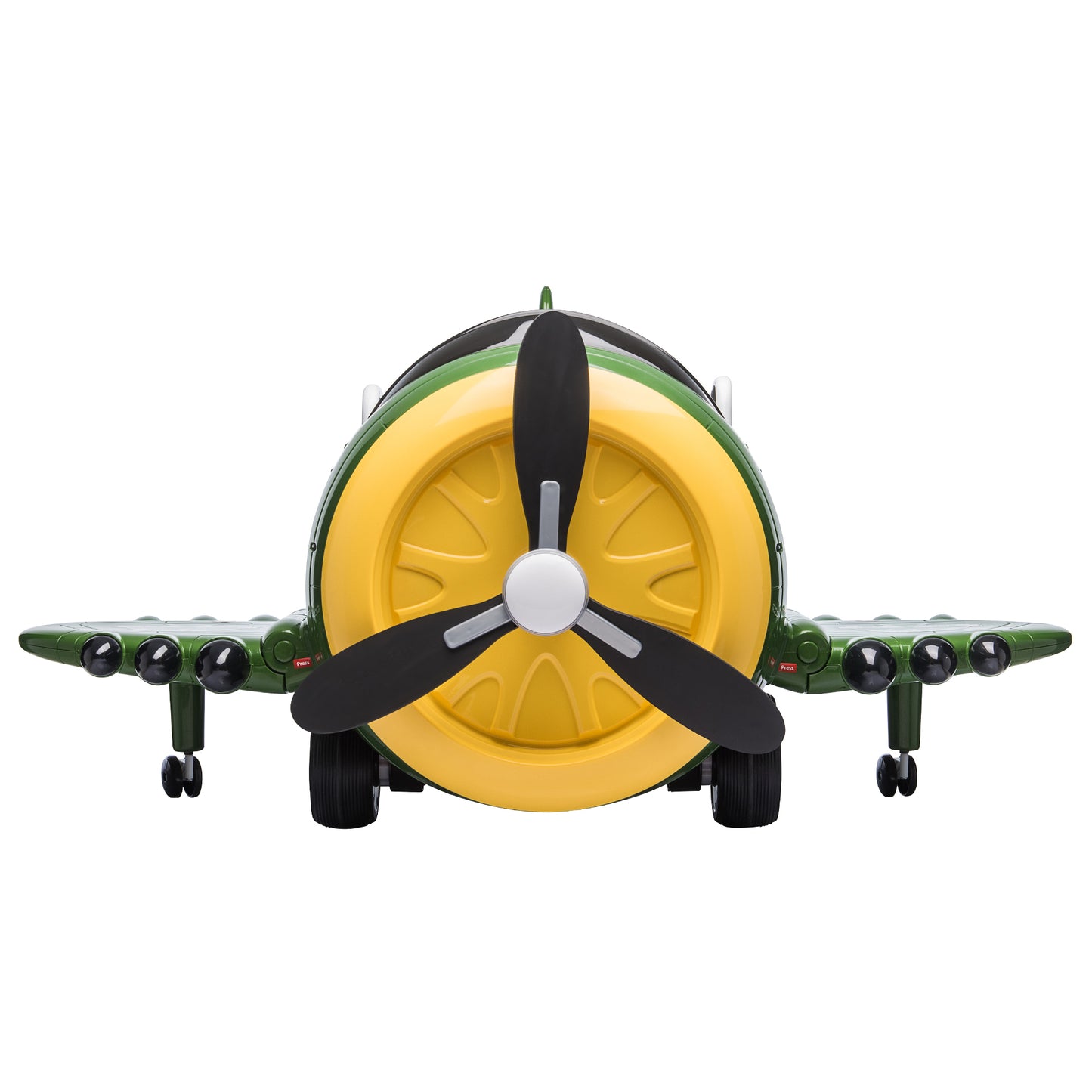 12V Electric Ride-On Toy Plane with 360-Degree Rotating Feature, USB, FM, and Remote Control for Kids 3 to 6, Army Green