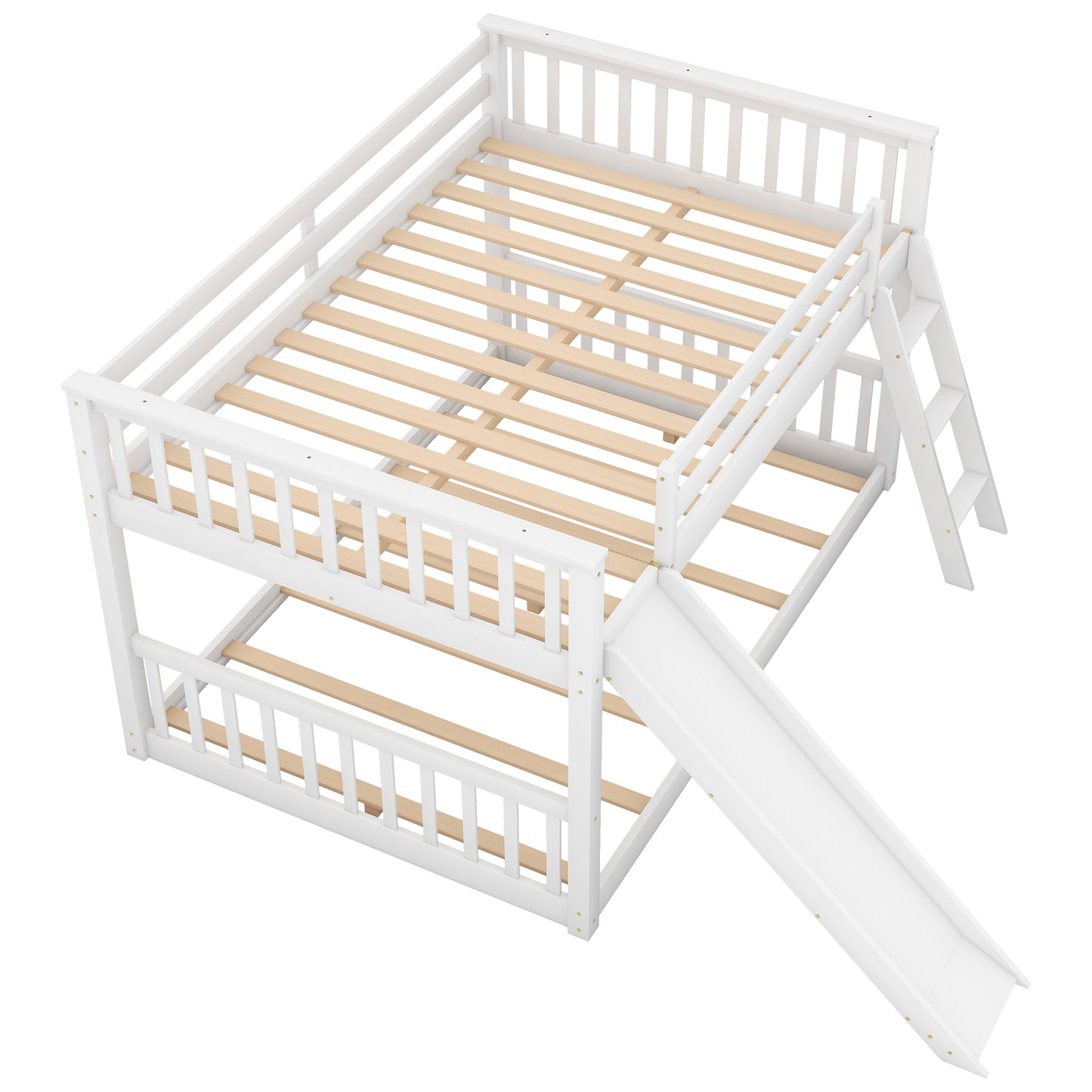 Fun White Full over Full Bunk Bed with Removable Slide and Ladder