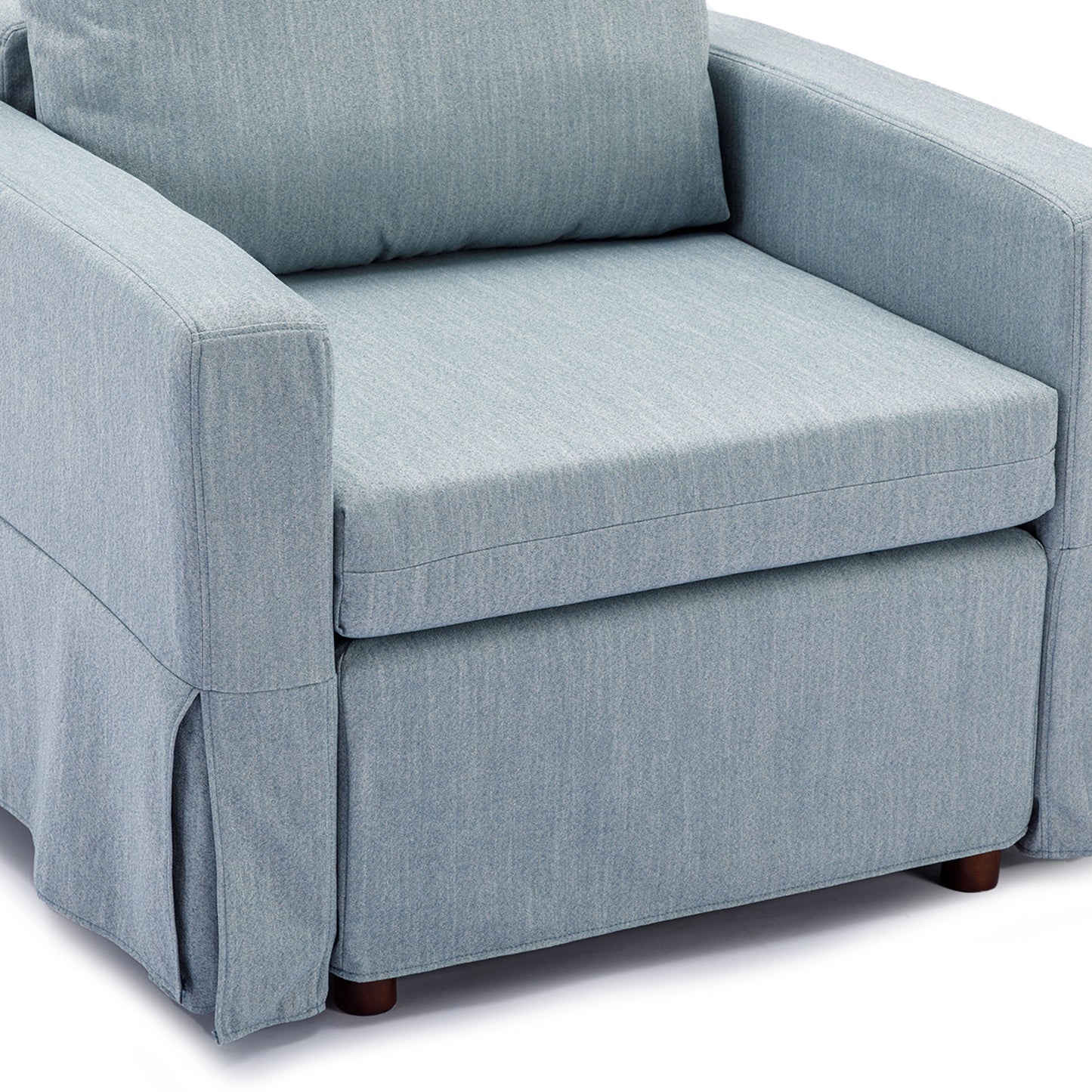 Light Blue 2 Seat Sectional Sofa Set with Ottoman and Removable Washable Cushions