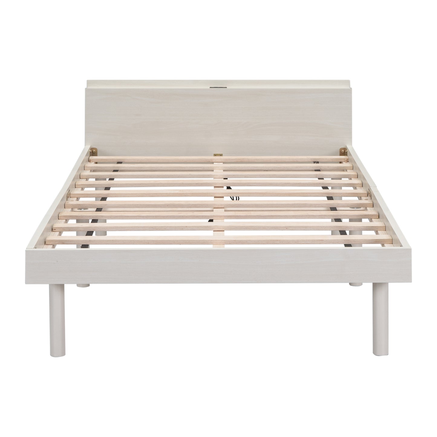 Modern Design Twin Size Platform Bed Frame with Built-in USB Ports for White Washed Color