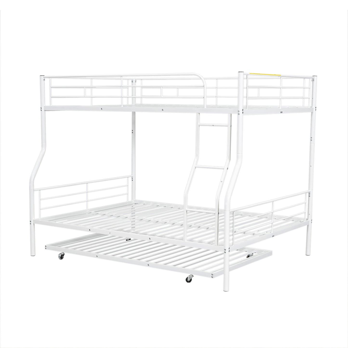 White Full XL Over Queen Metal Bunk Bed with Trundle