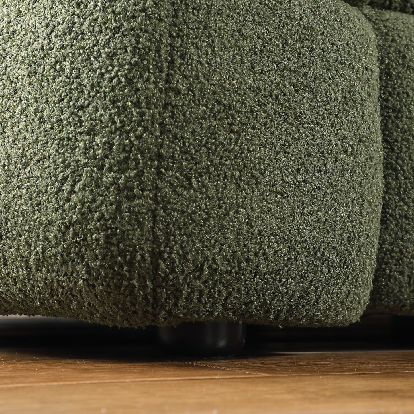 Olive Green Boucle 3-Seater Sofa with Plush Multi-Density Foam