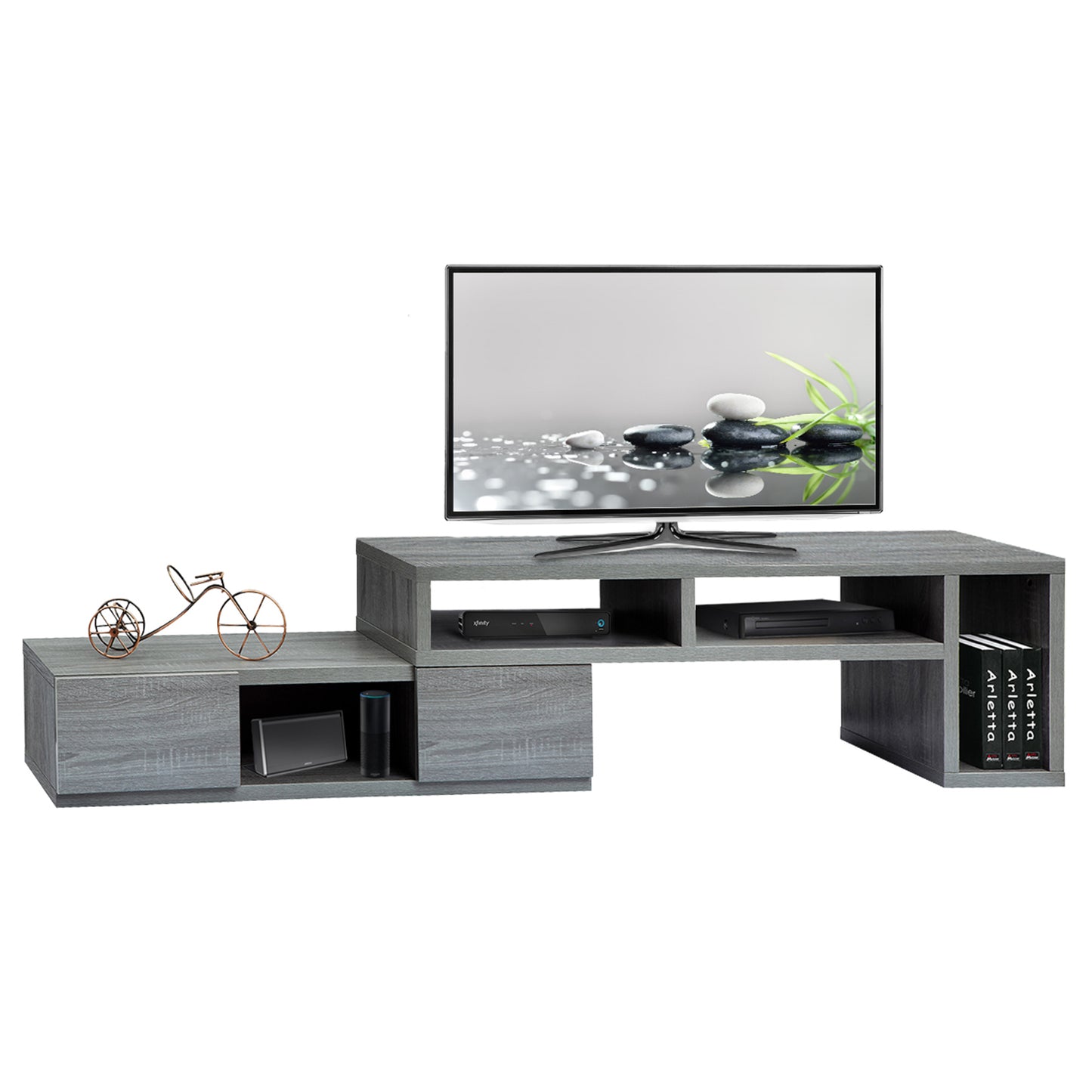 Adjustable Grey Solid Wood TV Stand Console for TVs Up to 65