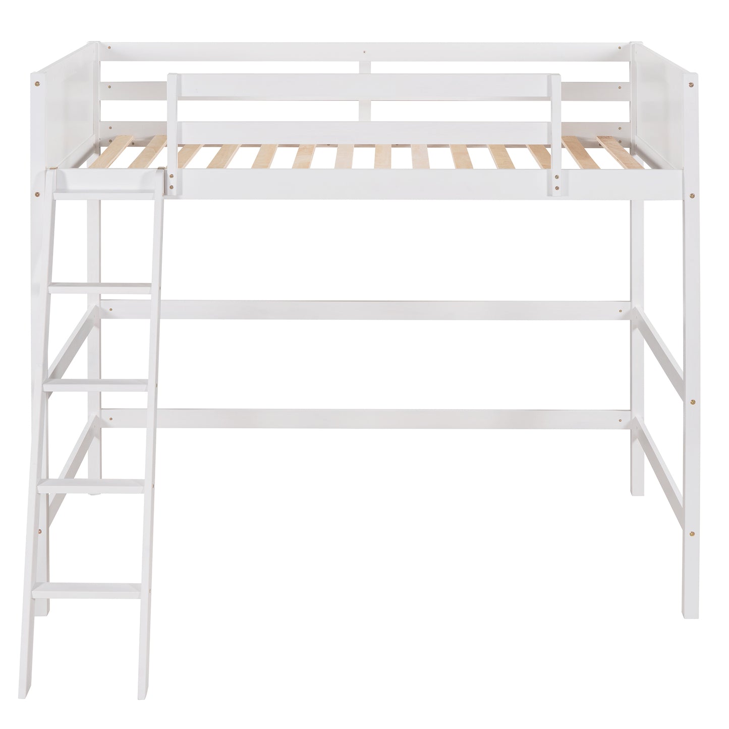 Solid Wood Twin Size Loft Bed with Ladder(White)(: WF191903AAK)