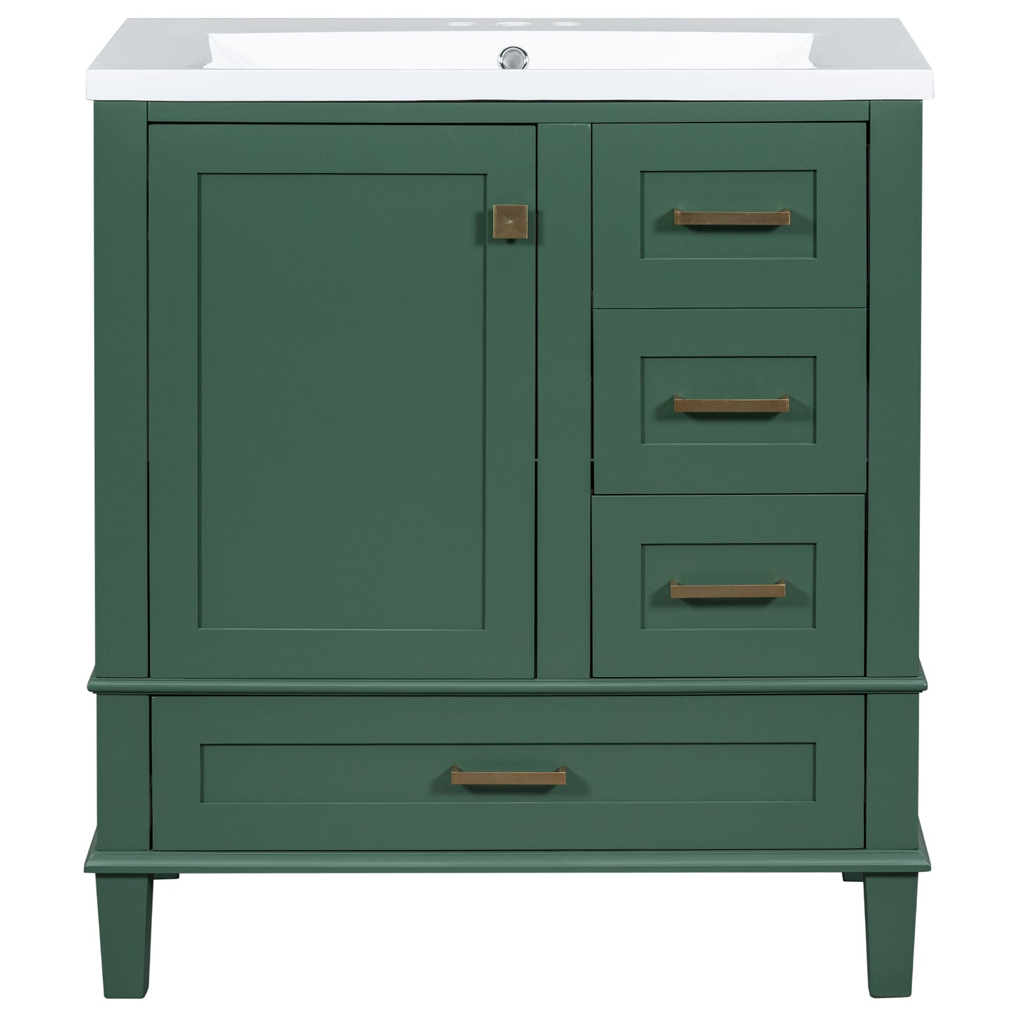 30" Bathroom Vanity in Green, Modern Bathroom Cabinet with Sink Combo Set, Bathroom Storage Cabinet with a Soft Closing Door and 3 Drawers, Solid Wood Frame