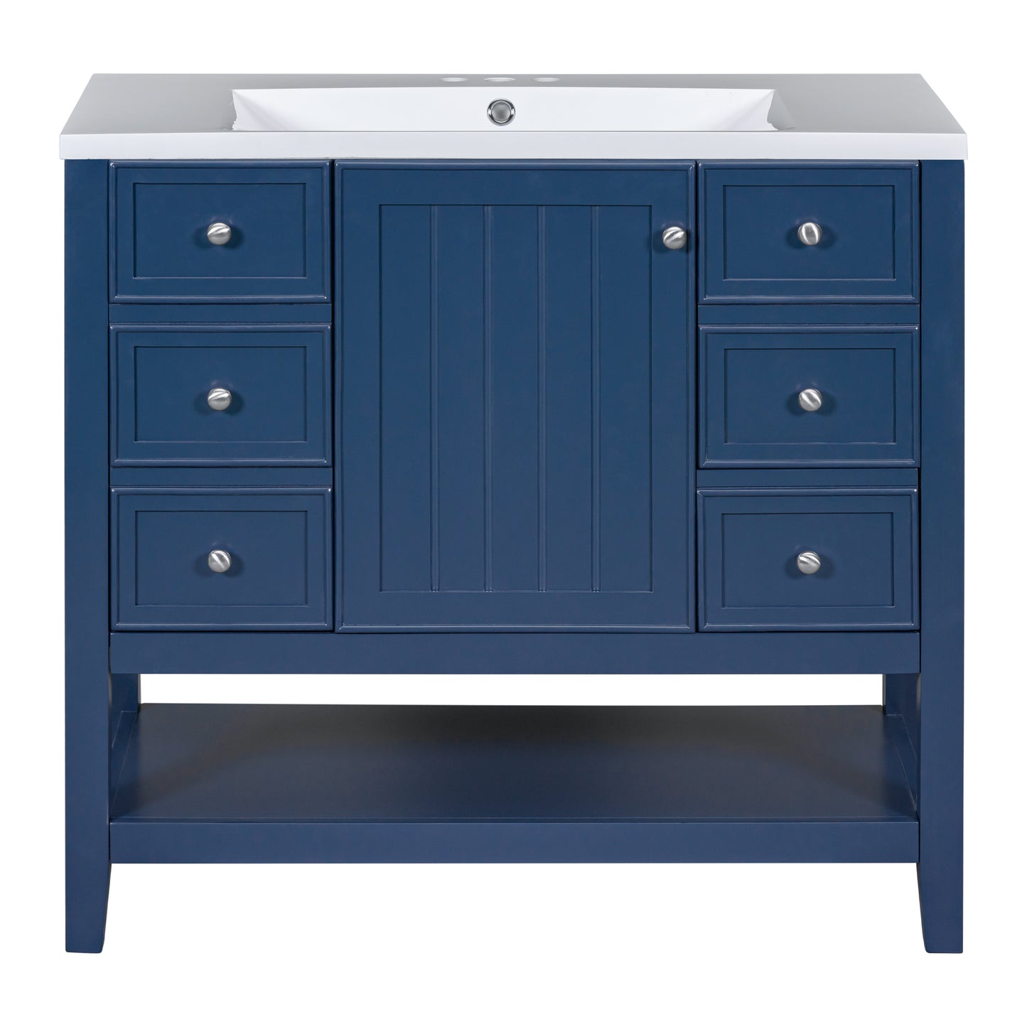 36" Bathroom Vanity with Sink Combo, One Cabinet and Three Drawers, Solid Wood and MDF Board, Blue