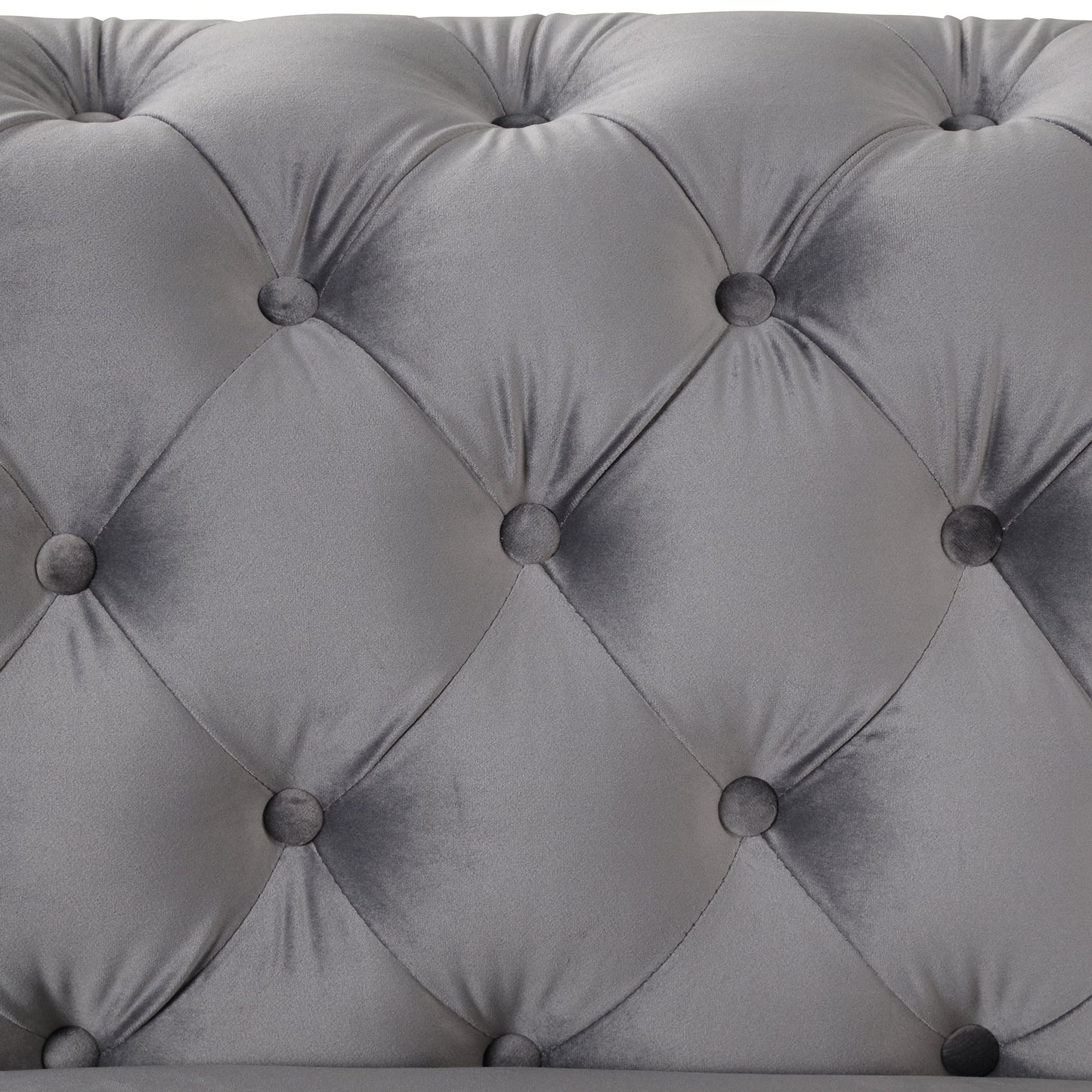 63-Inch Gray Velvet Loveseat Sofa with Button Tufted Back and Metal Legs