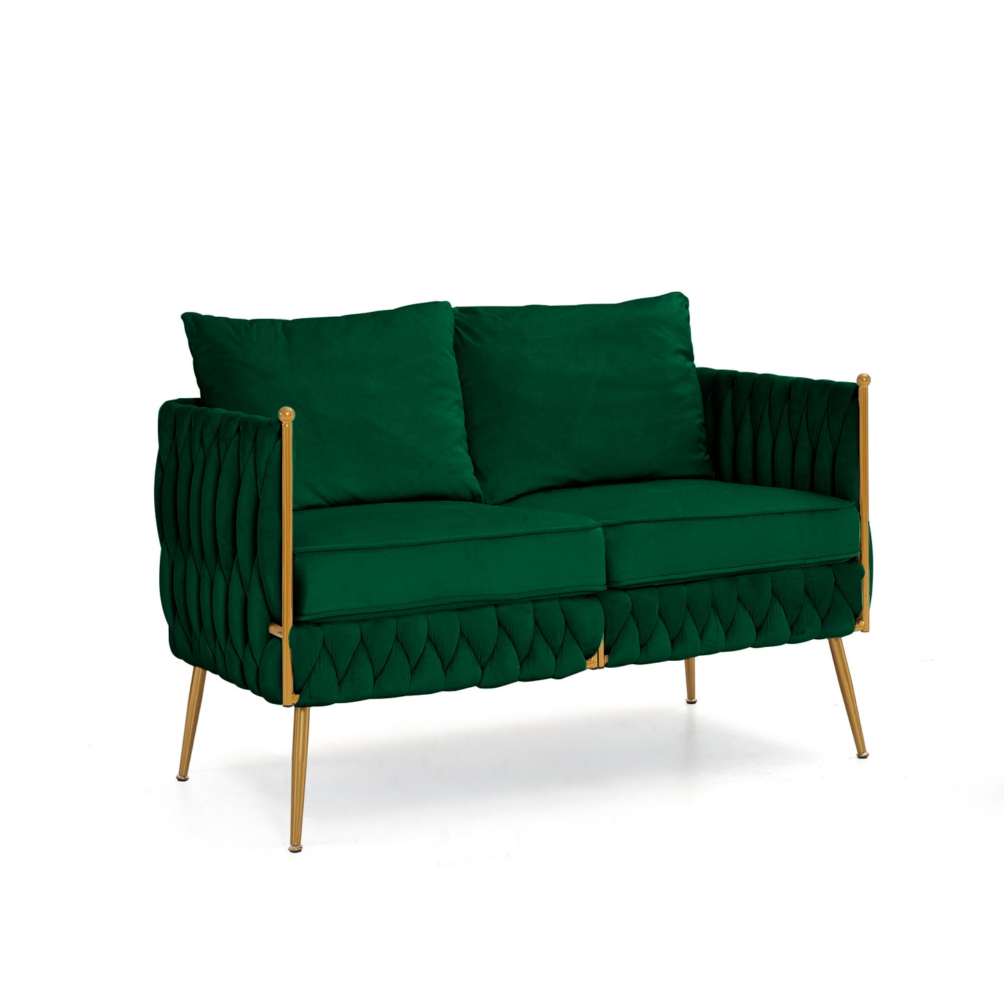 Modern 3-Piece Velvet Upholstered Handmade Woven Back Sofa Sets with Sturdy Metal Legs, Including Three Seat Couch Loveseat, and Single Chair for Living Room, Green Velvet