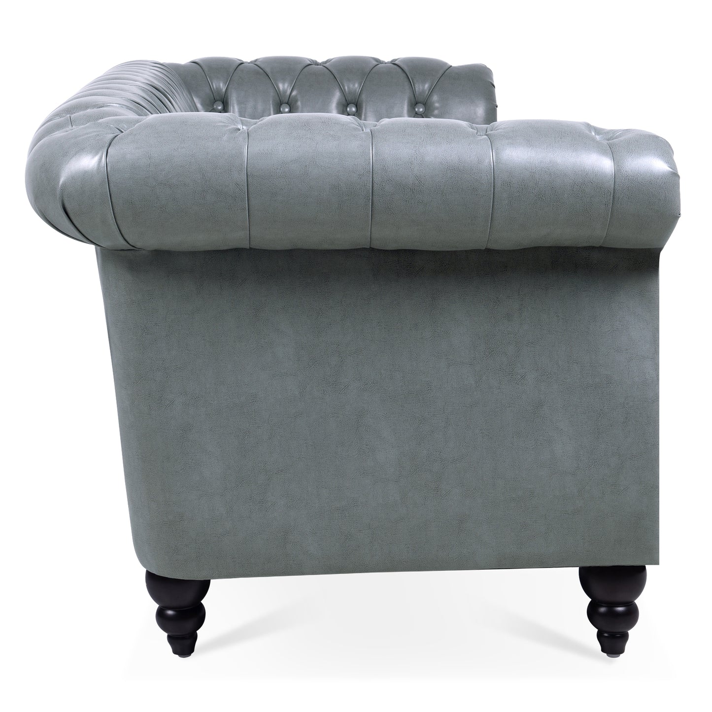 84.65 Inch 3-Seater Rolled Arm Chesterfield Sofa with Deep Buckles and PU Leather Fabric