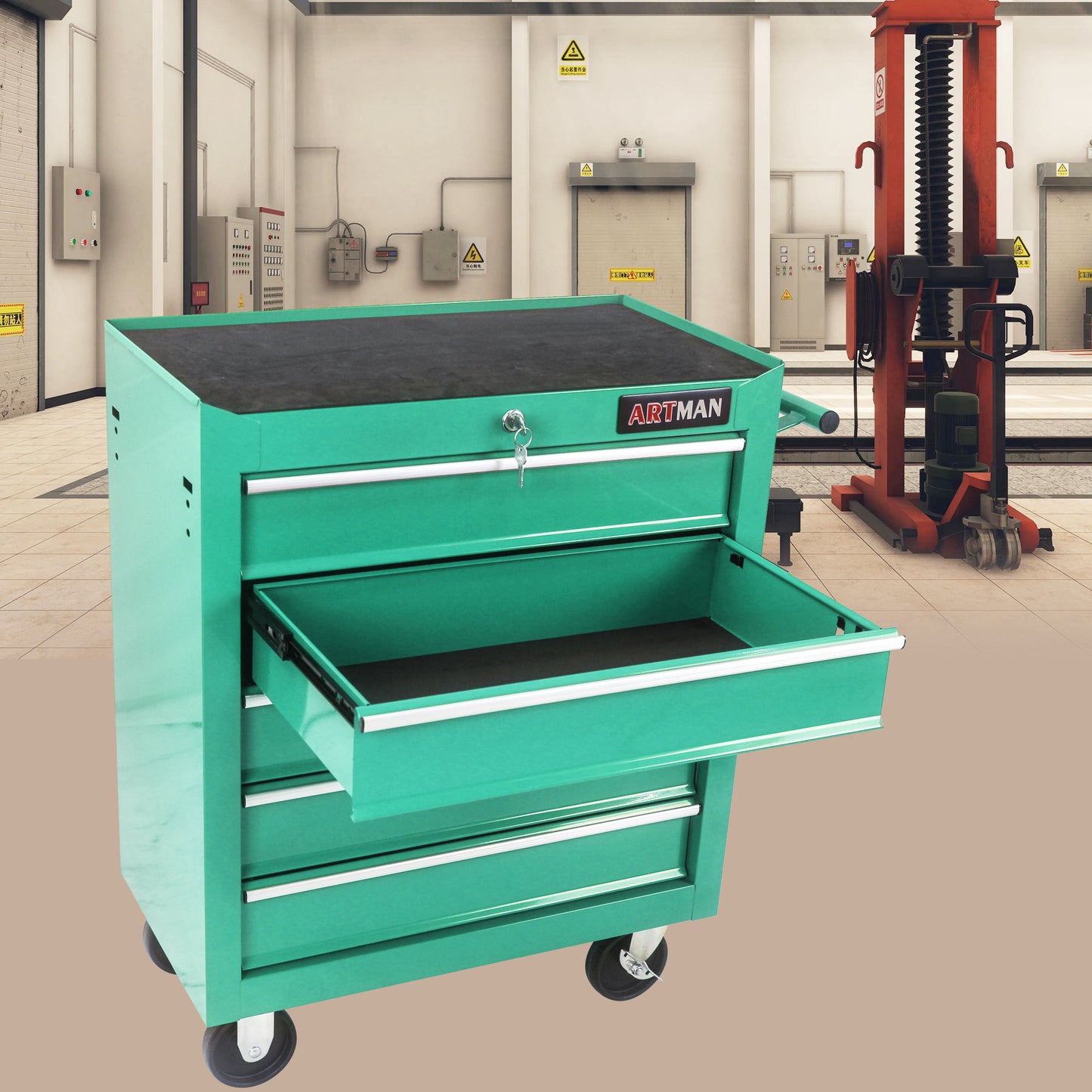 5 DRAWERS MULTIFUNCTIONAL TOOL CART WITH WHEELS-GREEN