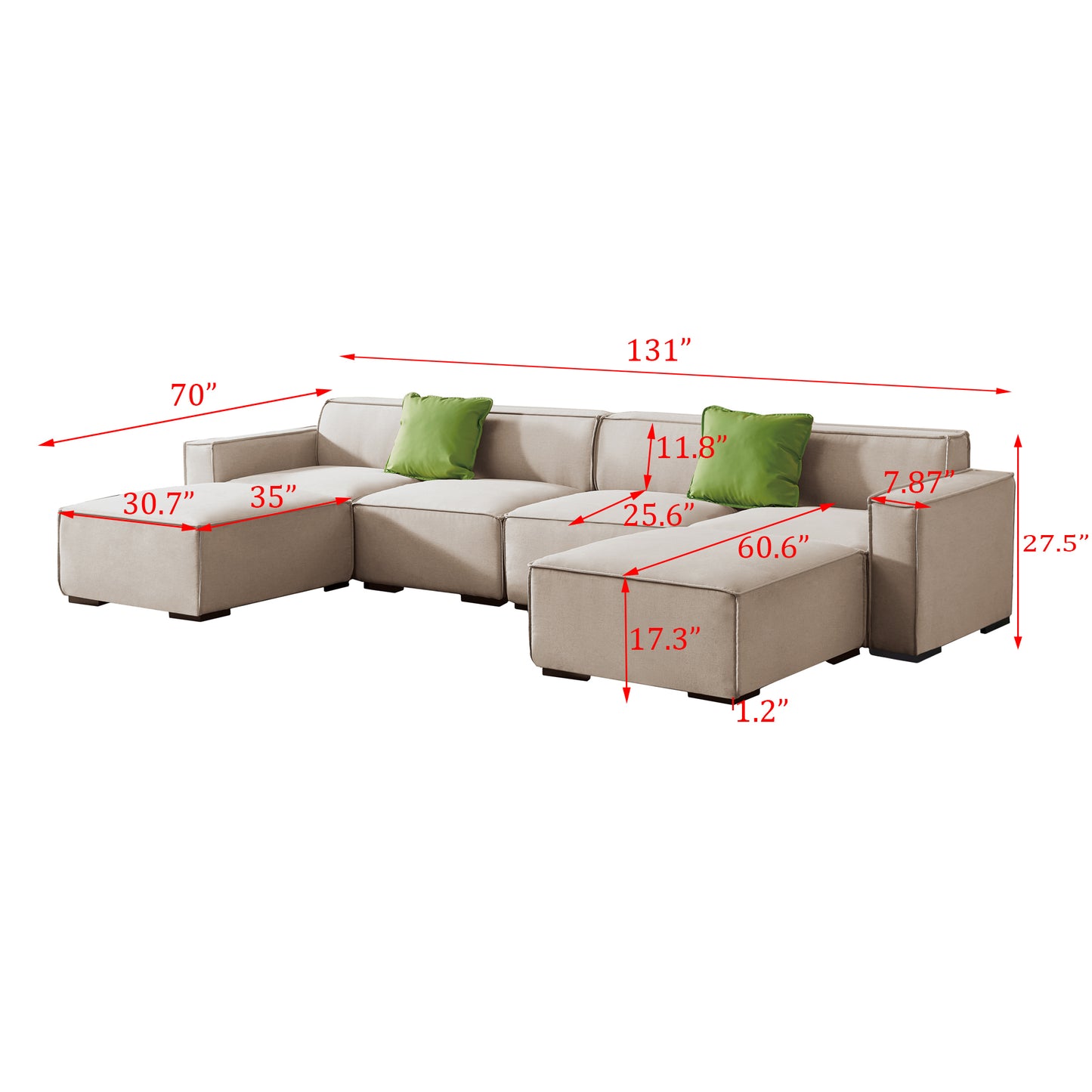 Modular U Shape Sectional Fabric Sofa (Beige)