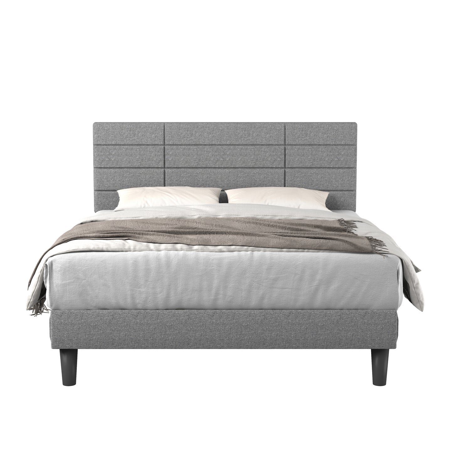 Molblly Queen Size Bed Frame with Upholstered Headboard, Strong Frame, and Wooden Slats Support, Non-Slip and Noise-Free, No Box Spring Needed, Easy Assembly, Light Grey