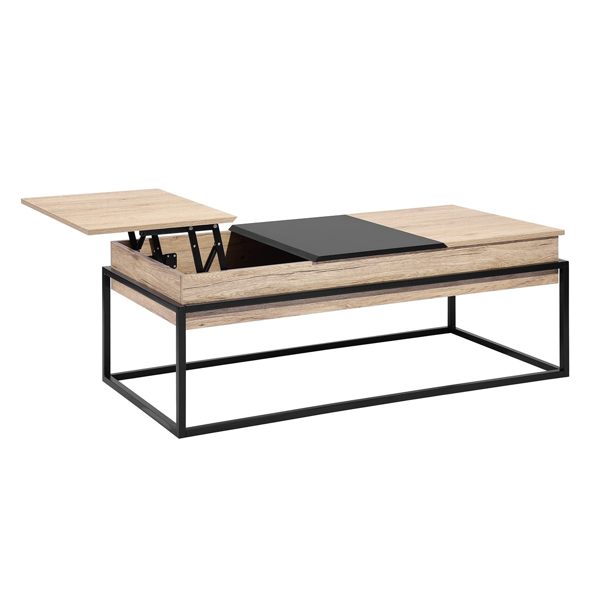 Adjustable Lift Top Coffee Table with Hidden Compartments, Metal and Wood Storage Table