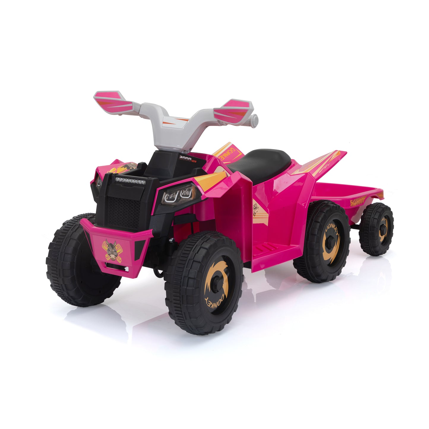 6V Kids Electric ATV, Toddler Ride on Car with Trailer, Music, Bluetooth and Power Display for Boys and Girls, Rosy