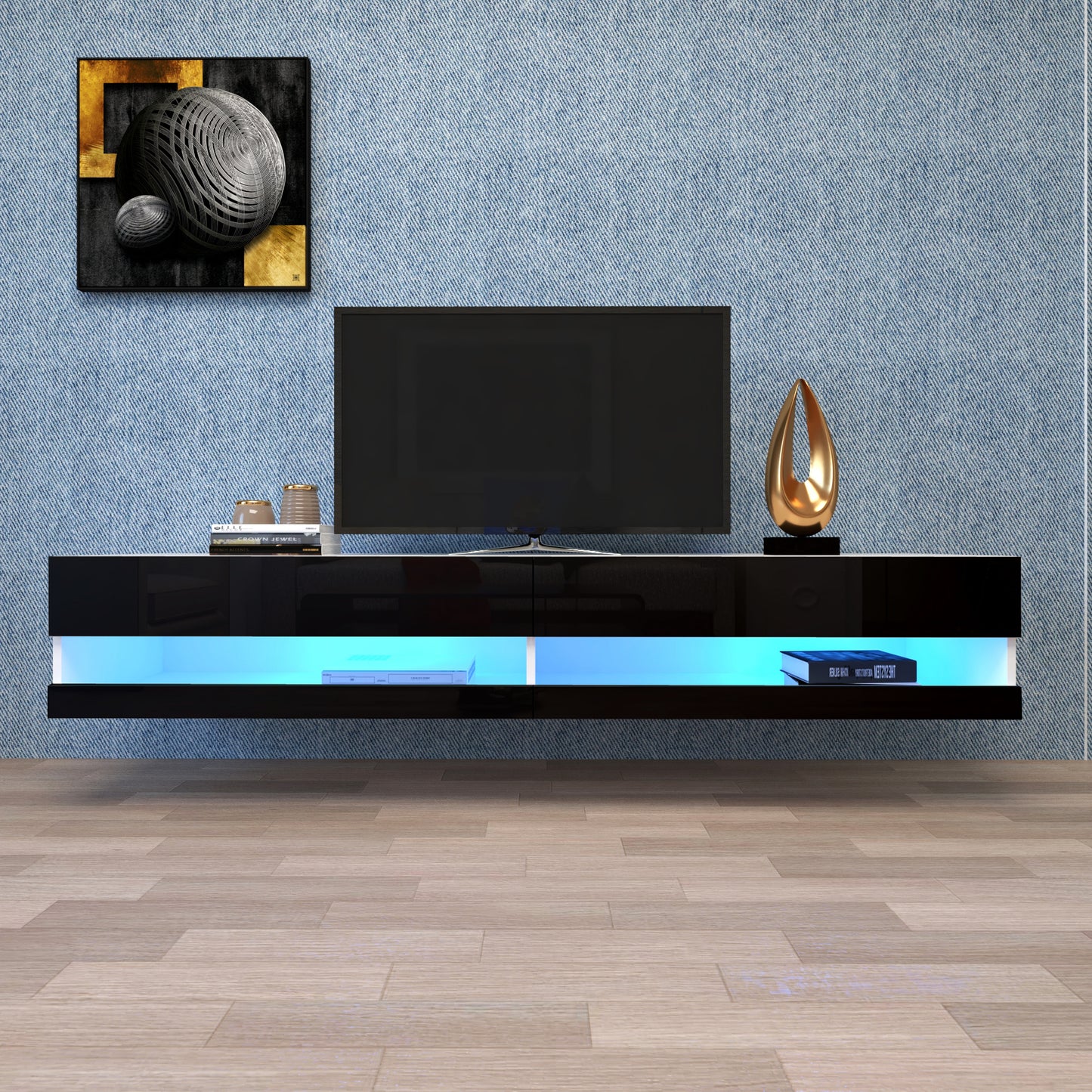 180-Inch LED TV Stand with Wall-Mounted Floating Design