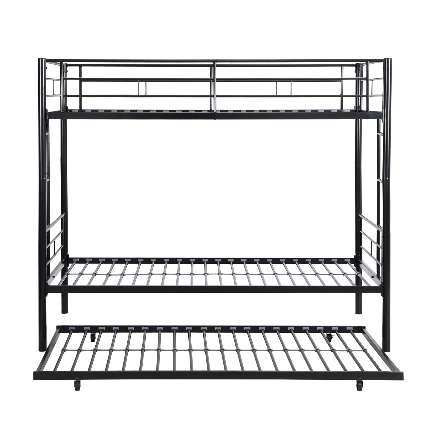 Triple Metal Bunk Bed with Trundle in Elegant Black