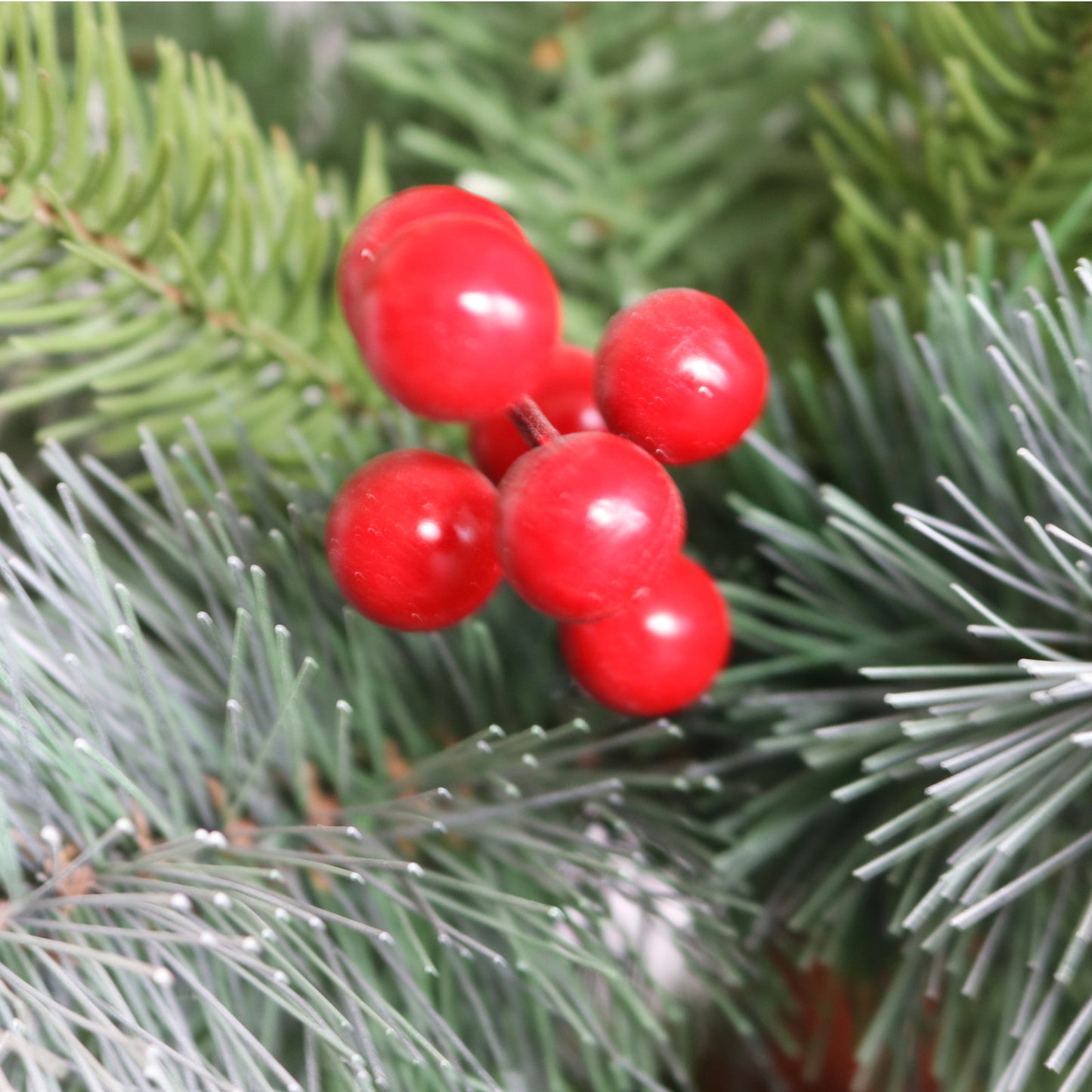 7.5ft Artificial Flocked Pine Needle Christmas Tree with Cones and Red Berries
