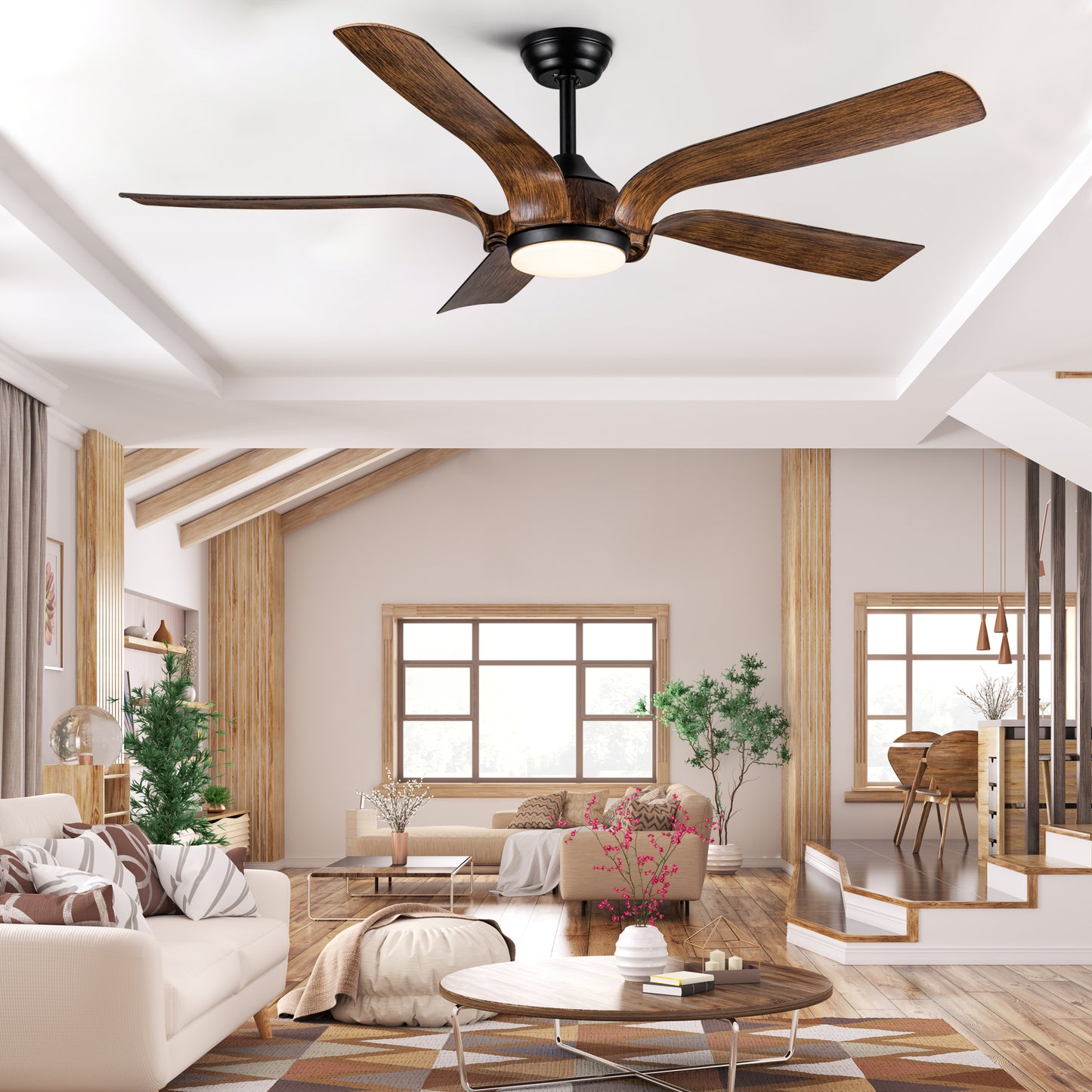 Rustic Antique Brown 56 Smart Ceiling Fan in Matte Black with LED Light Kit