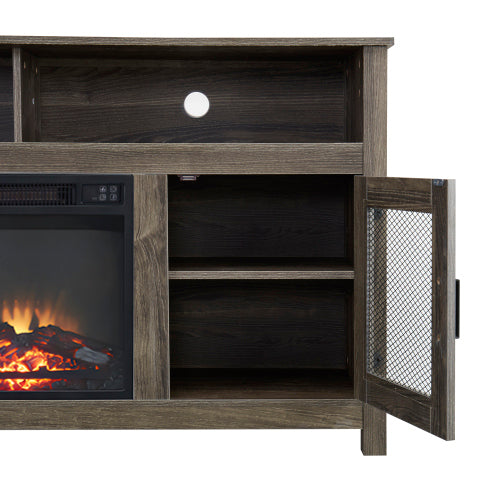 Industrial Style Electric Fireplace TV Stand with Storage Cabinet, Fits up to 65 Flat Screen TV, Grey