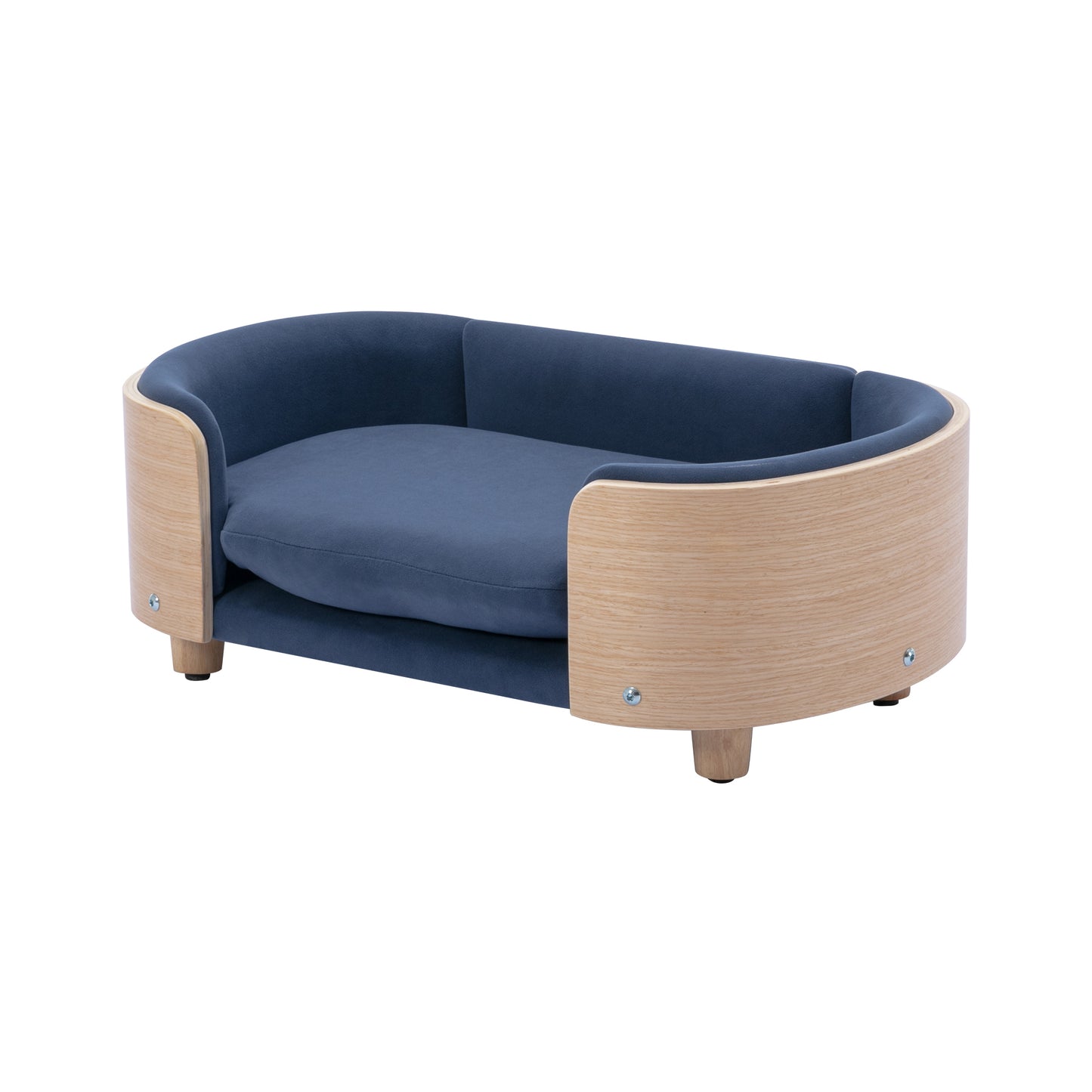 Scandinavian style Elevated Dog Bed Pet Sofa With Solid Wood legs and Bent Wood Back, Velvet Cushion,Small Size