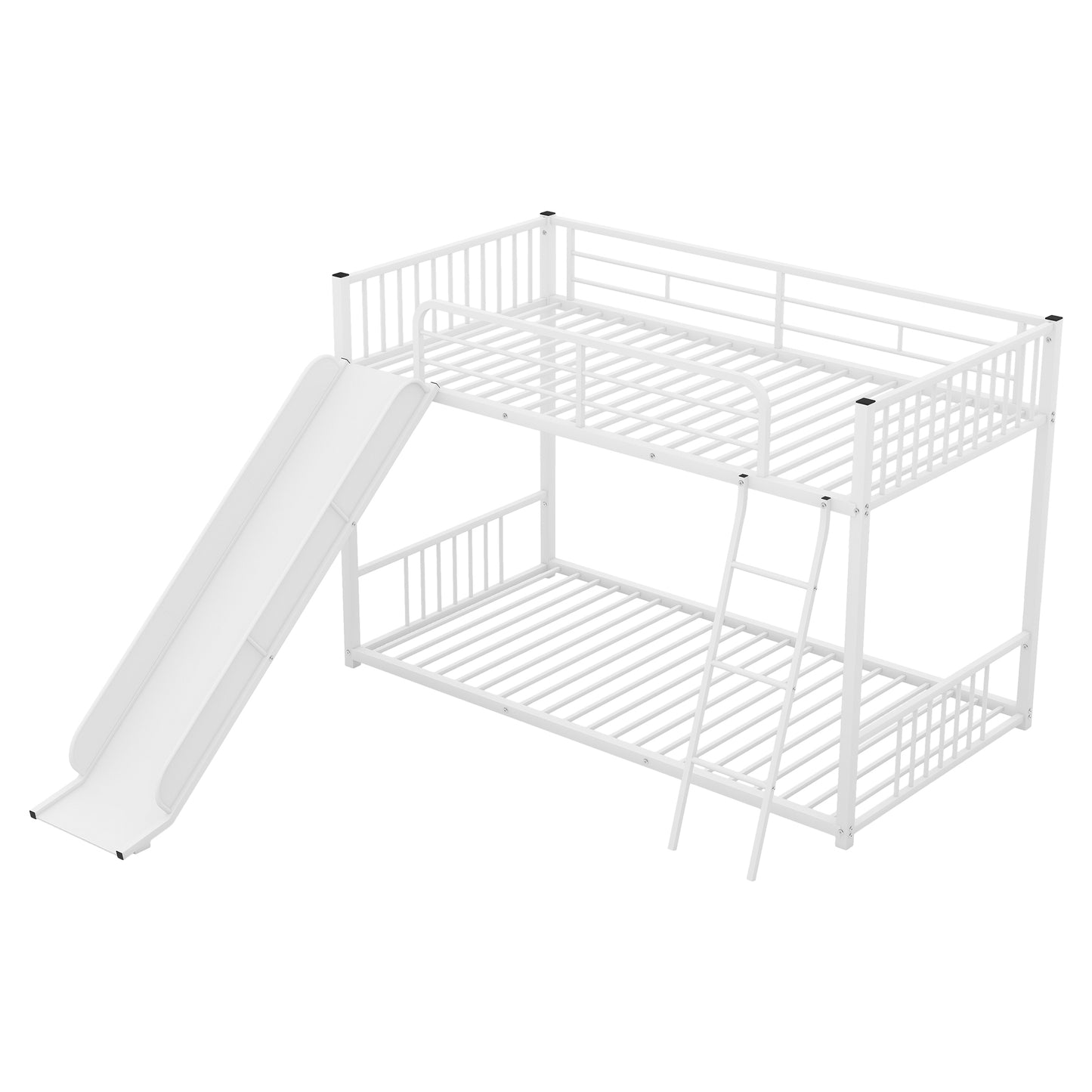 White Metal Twin Bunk Bed with Slide - Perfect Pick for Siblings or Sleepovers