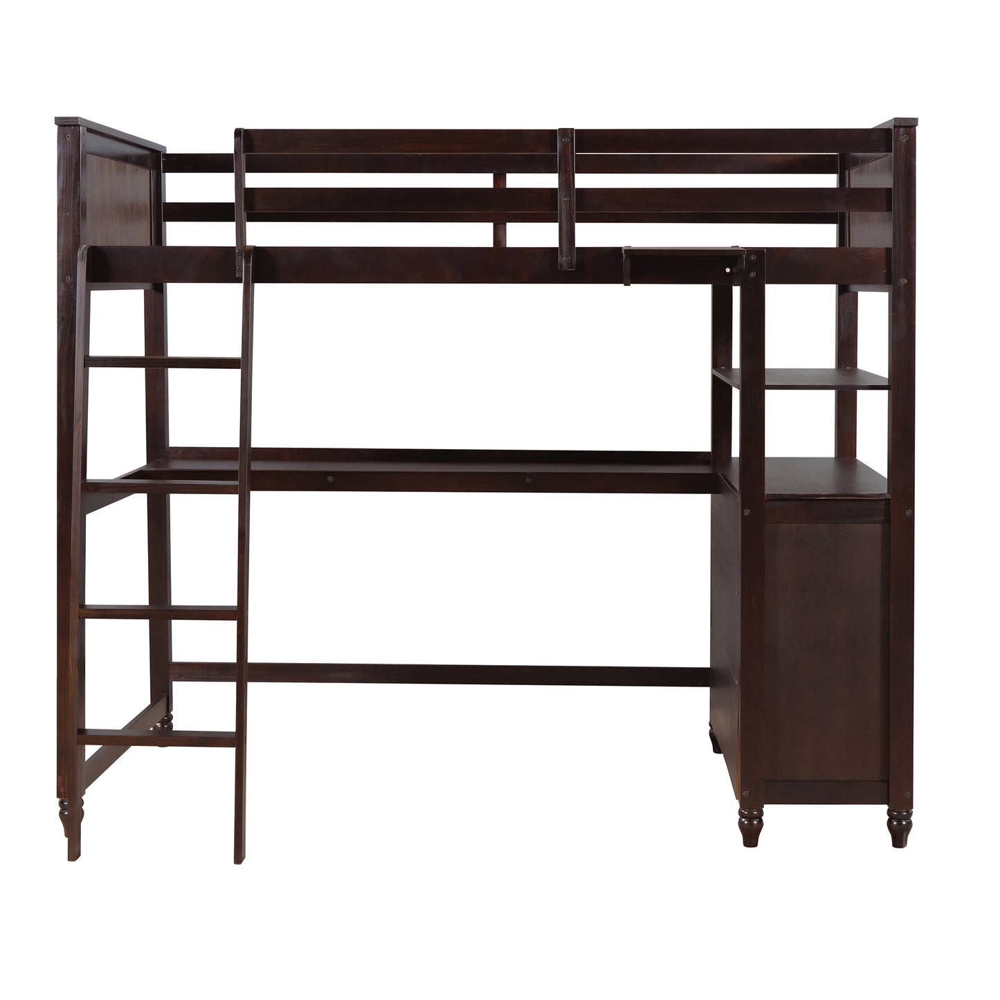 Twin size Loft Bed with Drawers and Desk, Wooden Loft Bed with Shelves - Espresso(: LT001530AAP)