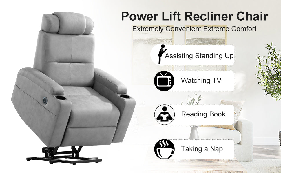 Comfortable Power Lift Recliner Chair for the Elderly with USB Charge Port (Light Gray)