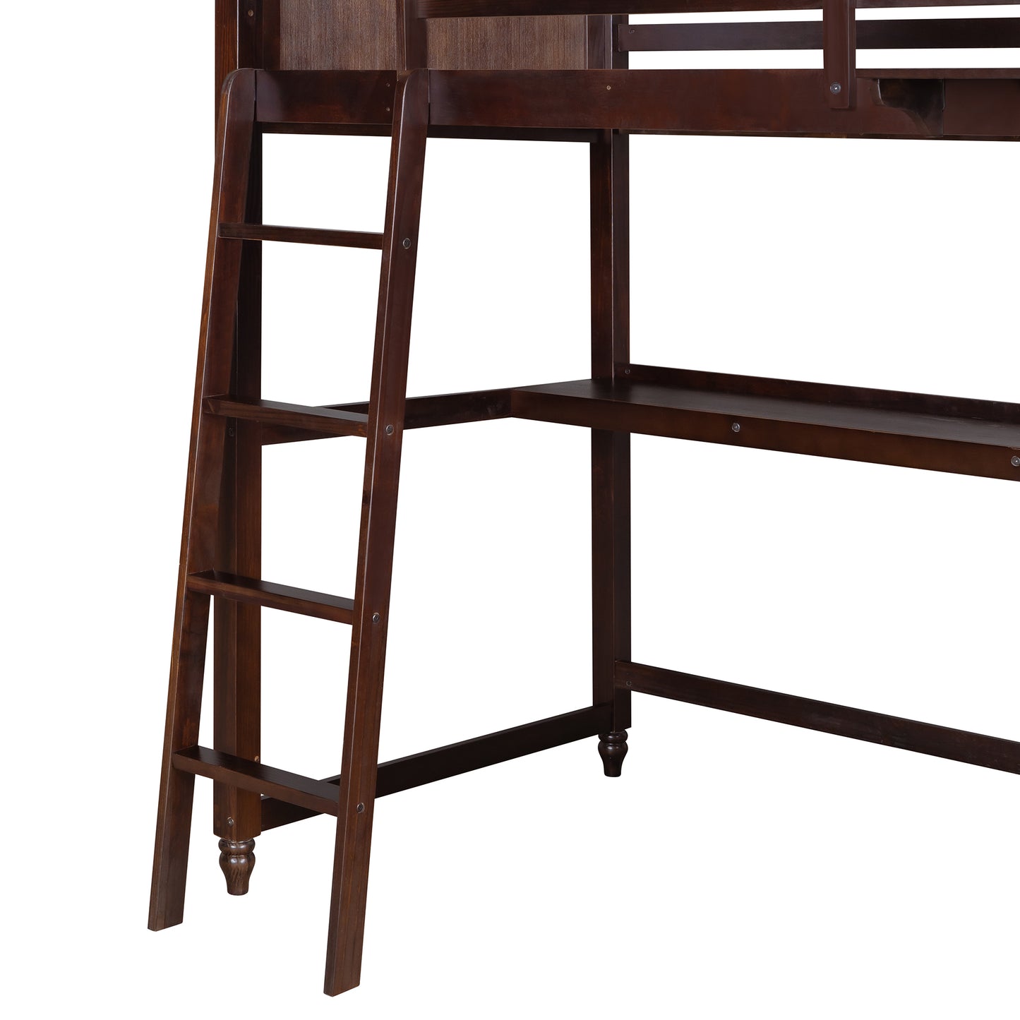 Twin size Loft Bed with Drawers and Desk, Wooden Loft Bed with Shelves - Espresso(: LT001530AAP)