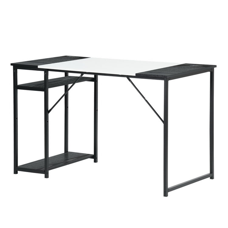 Large White and Black Study Desk with Adjustable Top and Storage Shelves