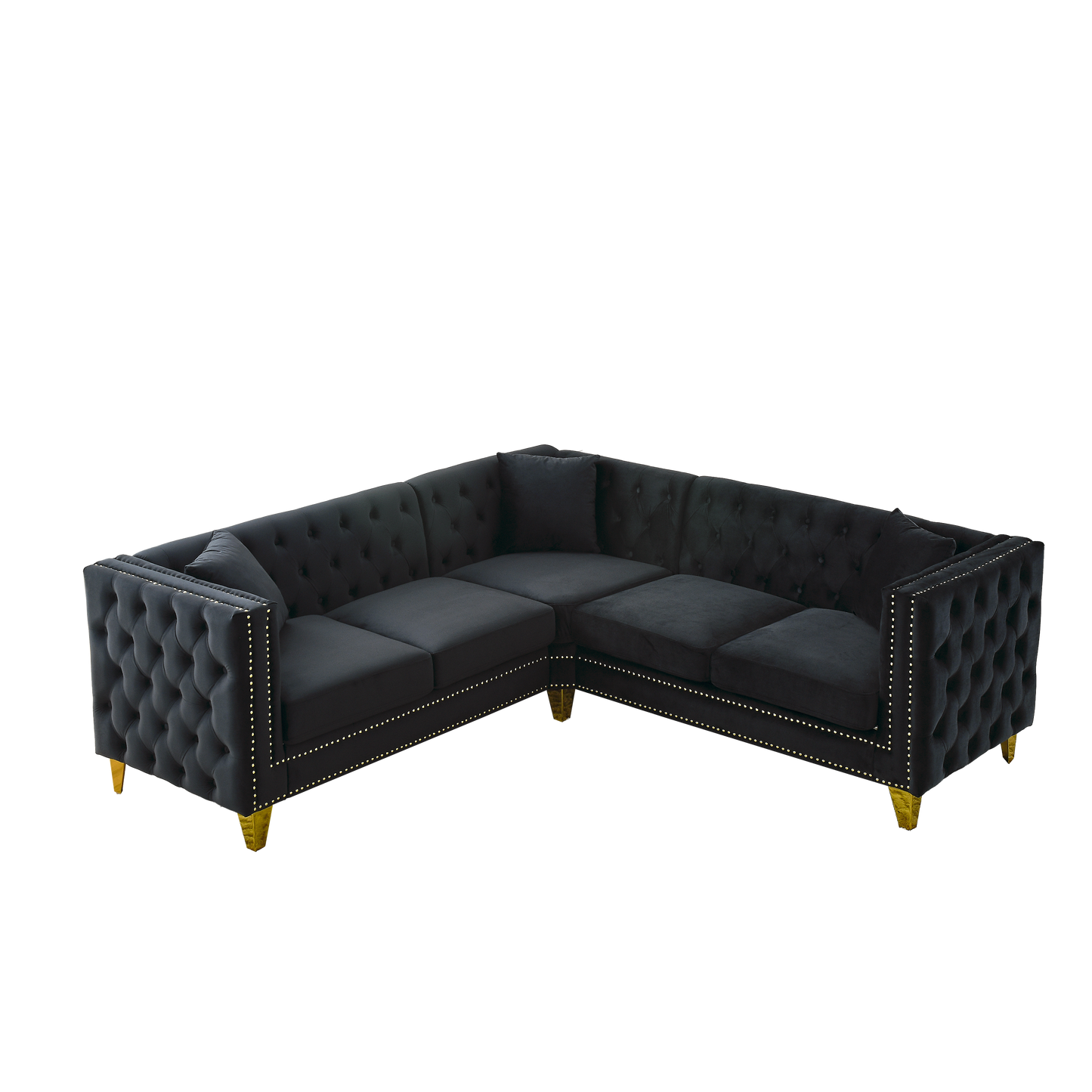 82.2-Inch Velvet L-Shaped Corner Sofa with Nailhead Trim and Solid Wood Frame