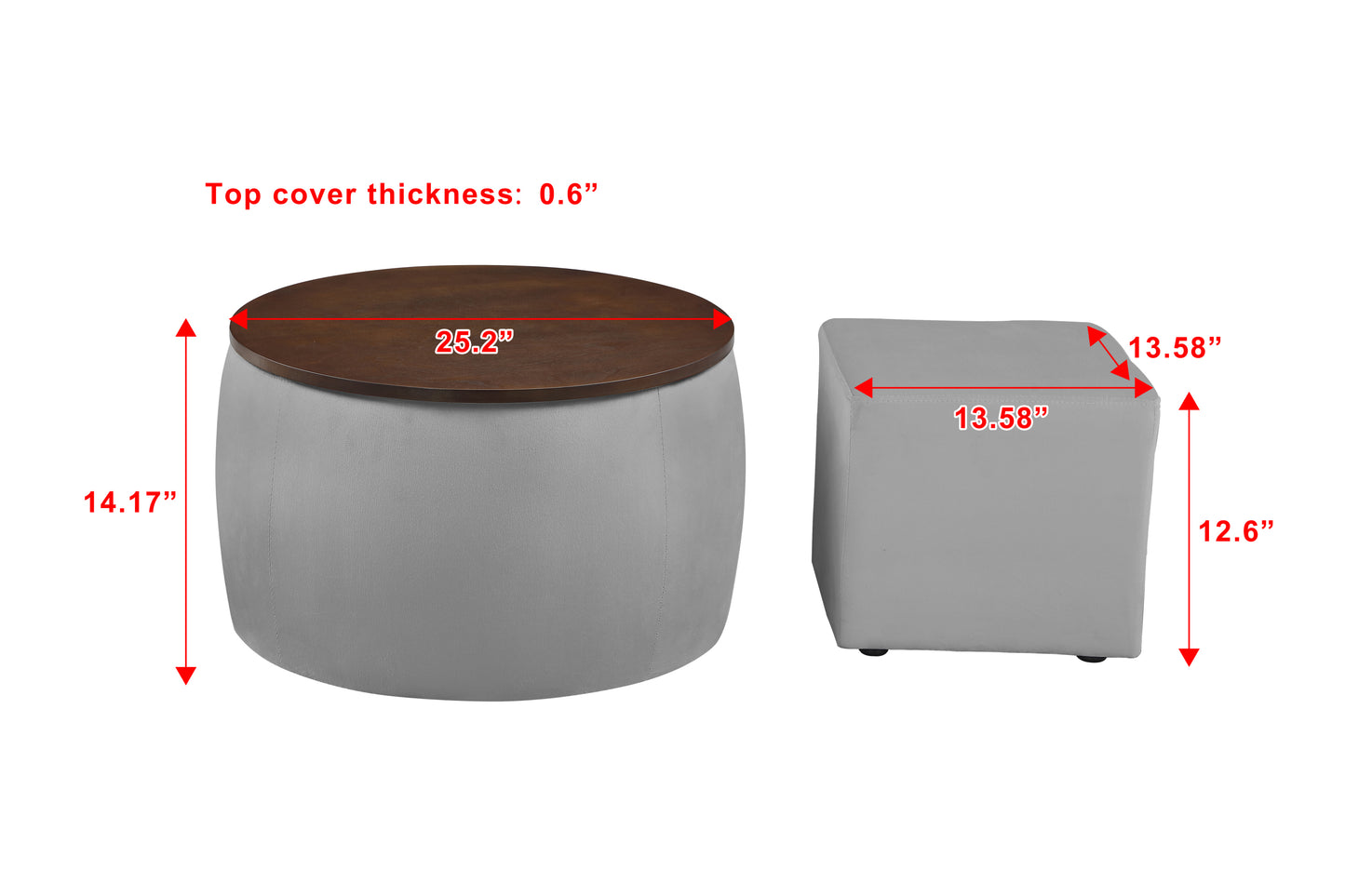 Versatile Round Ottoman Set with Storage and Reversible Lid, 2 in 1 Design for Living Room and Office