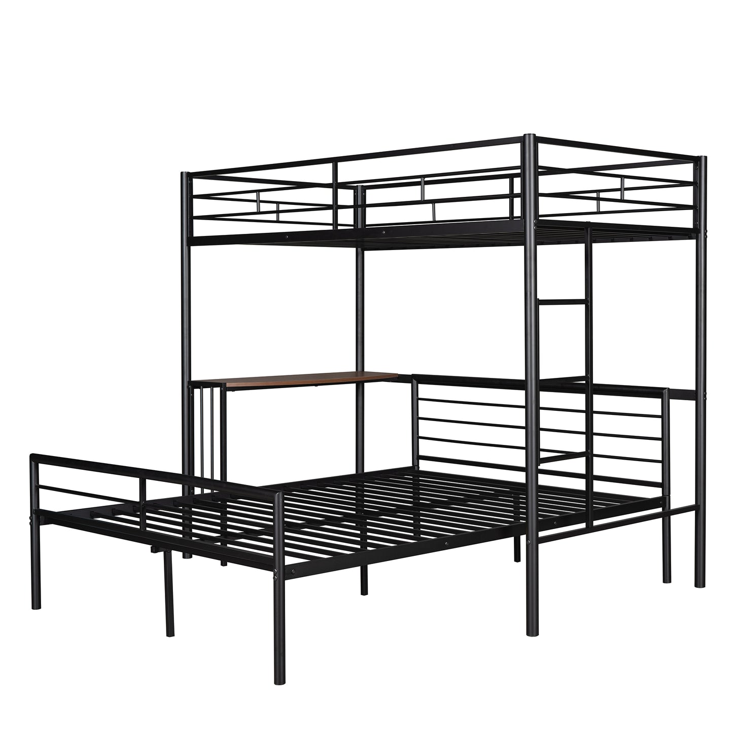 Metallic Black Bunk Bed with Desk and Full Over Twin Configuration