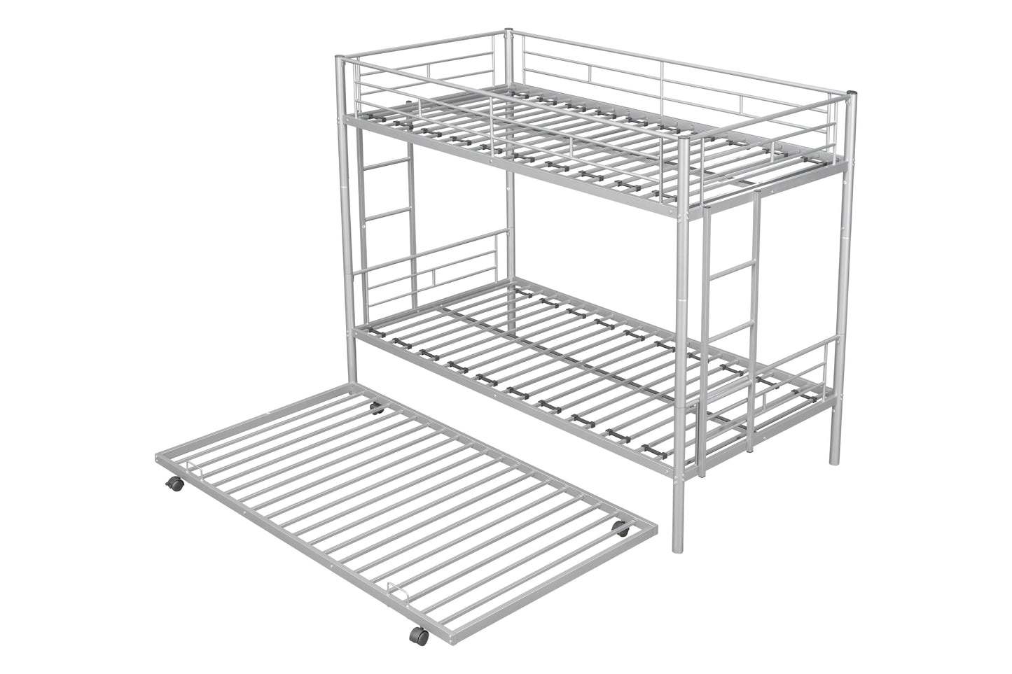 Metal Twin Bunk Bed with Trundle and Safety Features for Versatile Use