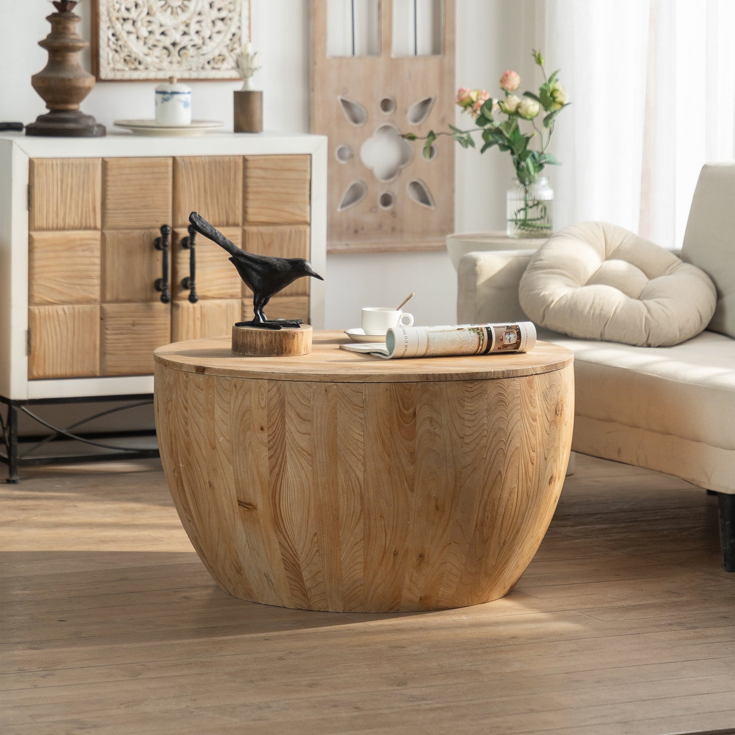 Vintage Style Barrel Design Coffee Table for Home and Office