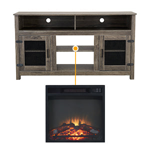 Industrial Style Electric Fireplace TV Stand with Storage Cabinet, Fits up to 65 Flat Screen TV, Grey