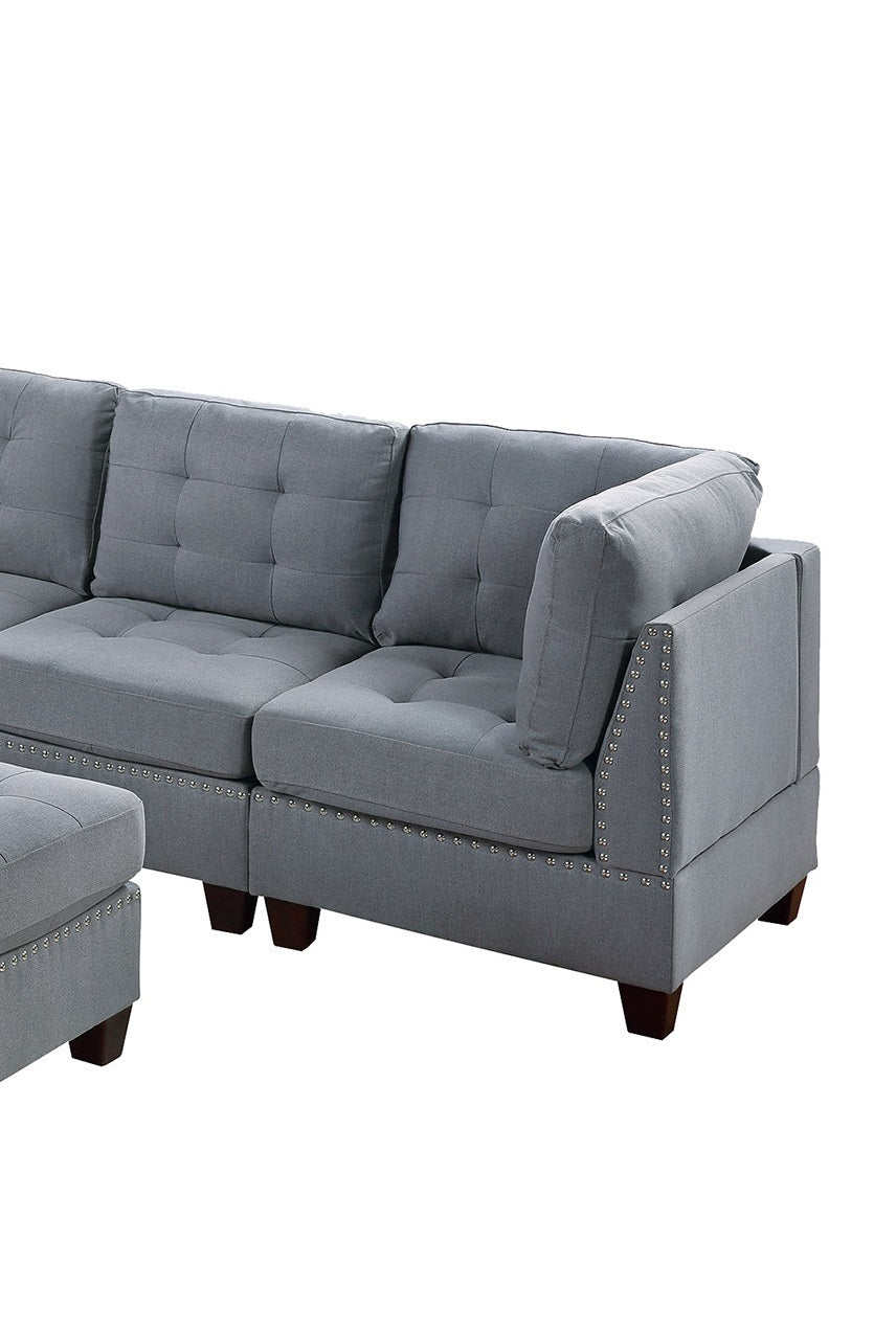 Contemporary Tufted Modular Sectional Set with Nailhead Detail