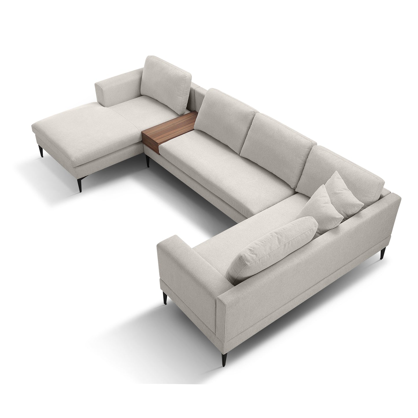 3-Piece U-Shape Upholstered Sectional Sofa Set with Reversible Chaise Lounge, Champagne Texture