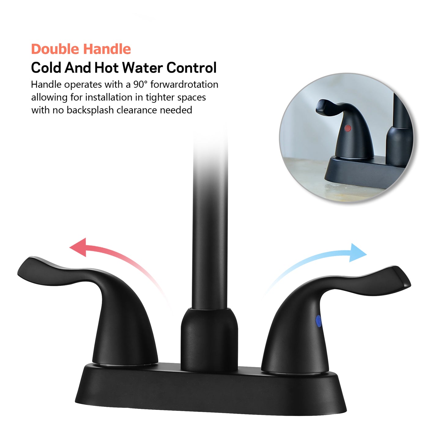 4 Inch Two-Handle Centerset Bathroom Faucet with Matte Black Finish