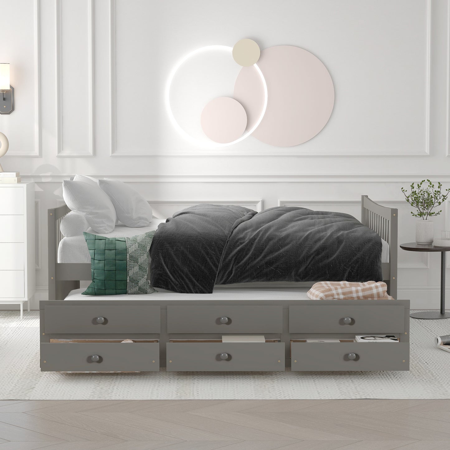 Full size Daybed with Twin size Trundle and Drawers, Full Size, Gray