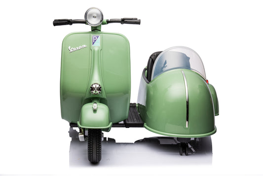 12V LICENSED Vespa Scooter Motorcycle with Side Car for kids, Green