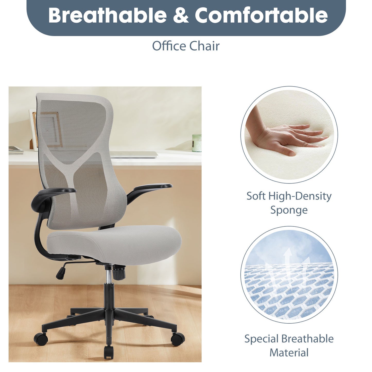 Sweetcrispy Ergonomic Executive High-Back Office Chair Breathable Mesh Computer Chair