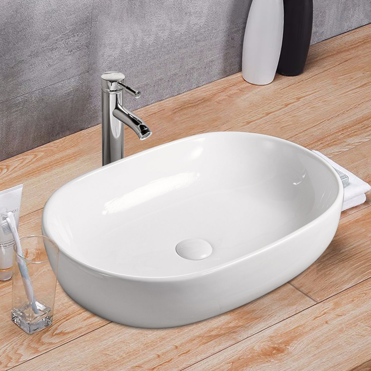 Vessel  Bathroom Sink Basin in White Ceramic