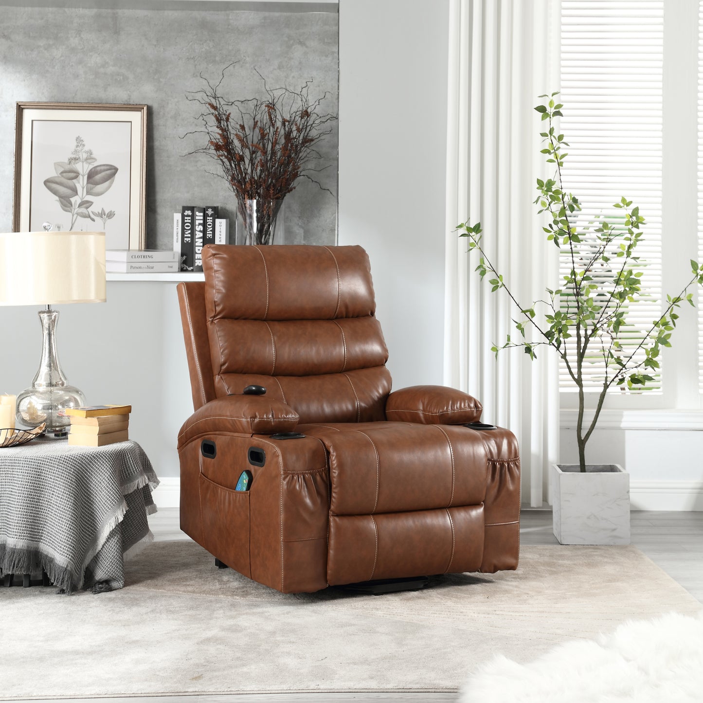 Electric Power Lift Recliner Chair with Massage, Heat, and Side Pockets for Elderly