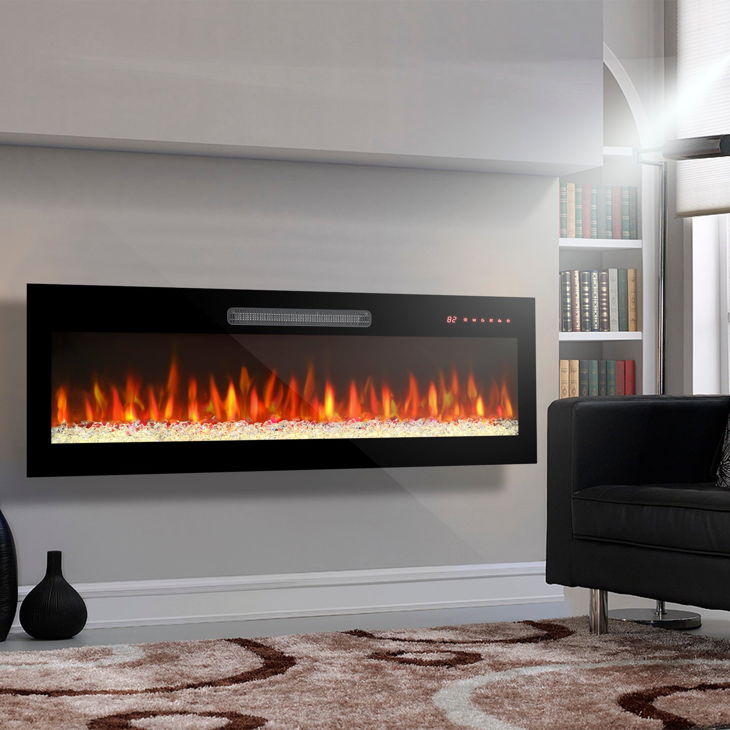 42-Inch Recessed Ultra Thin Tempered Glass Electric Fireplace with Remote and Multi-Color Flame & Ember Bed